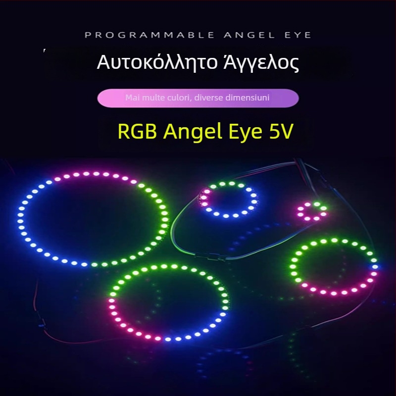 Lumină inel RGB Angel Eye, LED 5050, 5V, diametru 30-102 mm, bandă decorativă auto cu schimbare de culoare încorporată