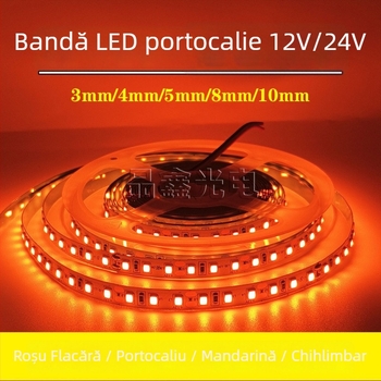 Bandă LED 2835 portocalie, 12V/24V, autoadezivă, flexibilă pentru iluminat interior al plafonului