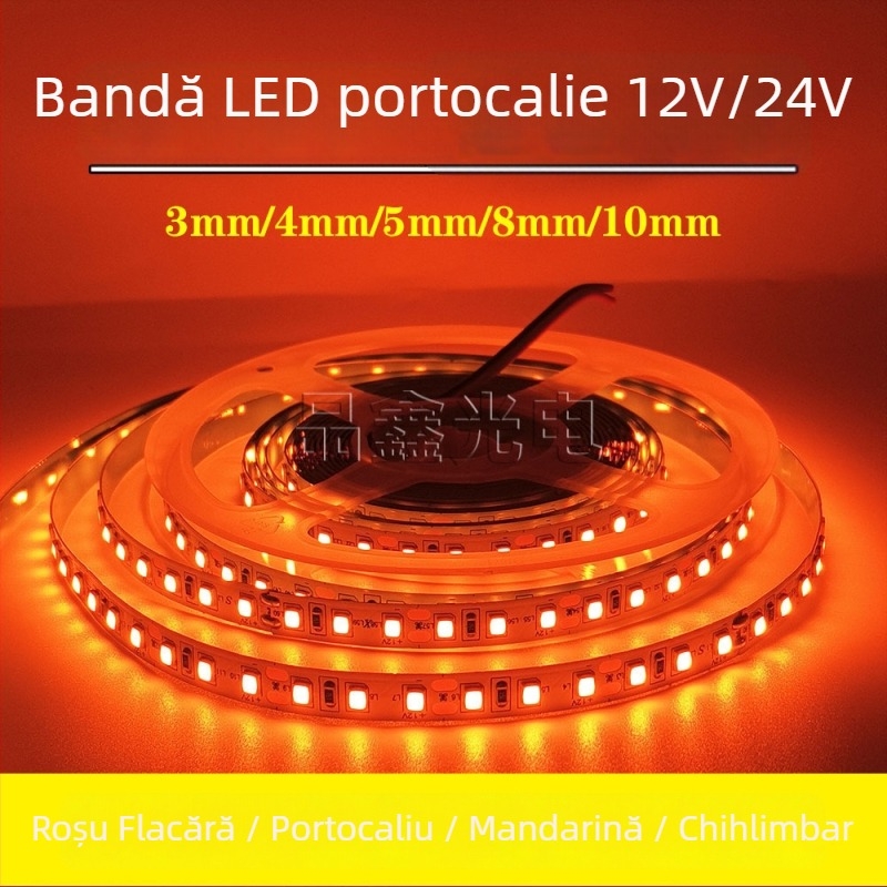 Bandă LED 2835 portocalie, 12V/24V, autoadezivă, flexibilă pentru iluminat interior al plafonului