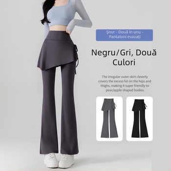 Colanți de yoga pentru femei cu croială microflare, aspect faux two-piece, acoperire a șoldurilor, talie înaltă, subțiere și ridicare a feselor