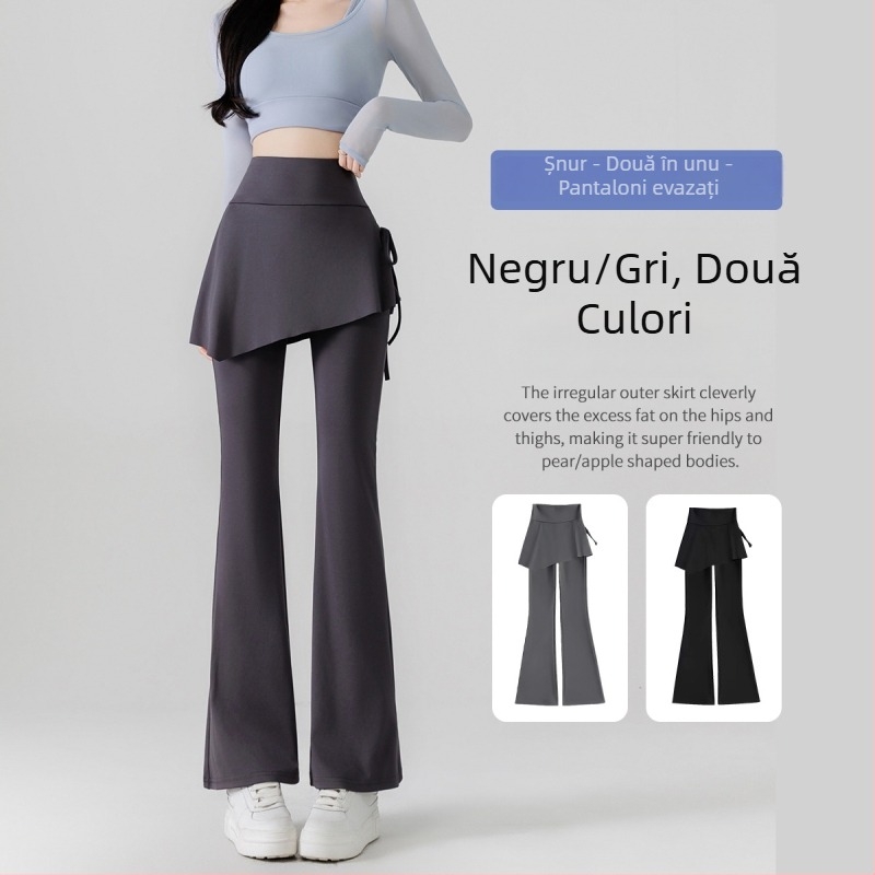Colanți de yoga pentru femei cu croială microflare, aspect faux two-piece, acoperire a șoldurilor, talie înaltă, subțiere și ridicare a feselor