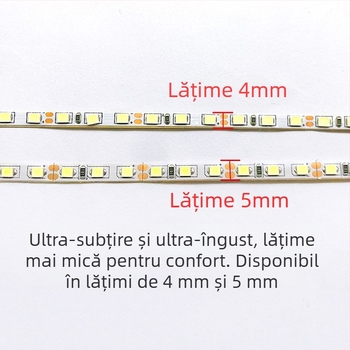 Bandă LED 12V, 4 mm ultra-subțire, 120 LED 2835, 5 m lungime, lumină moale pentru dulapuri