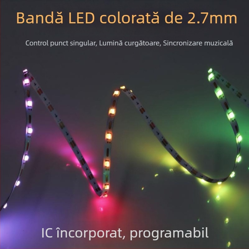 Bandă LED ultra-subțire de 2,7 mm, RGB, 5V, control punctual inteligent, efect curgere a apei, iluminare ambiental decorativă