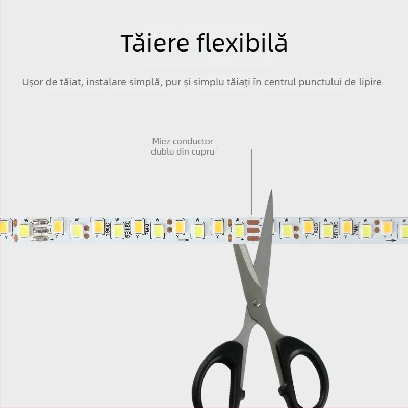 Bandă LED cu curent constant, dual-color, 180 LED-uri, 3 fire, lumină difuză, bază autoadezivă pentru sufragerie și dormitor