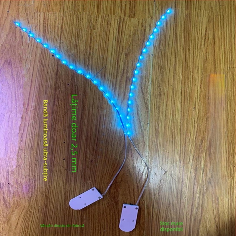 Cutie pentru baterii tip buton cu bandă LED autoadezivă, lățime 2,5 mm, pentru modelare manuală și iluminare decorativă