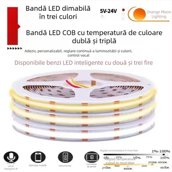 Bandă LED COB inteligentă cu trei temperaturi de culoare, spectru complet, control vocal și prin aplicație, iluminare liniară pentru sufragerie