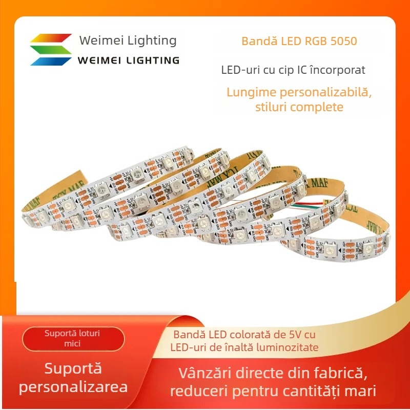 Bandă LED RGB WS2812 de 5V, 60 LED (5050), iluminare ambientală, decorativ, control inteligent