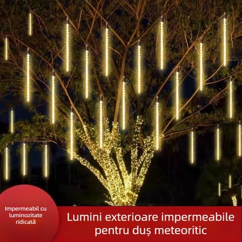 Lumini solare suspendate pentru copac, exterior, cu benzi LED, efect ploaie de meteori, iluminat peisaj multicolor