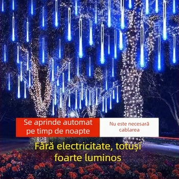 Lumini solare suspendate pentru copac, exterior, cu benzi LED, efect ploaie de meteori, iluminat peisaj multicolor