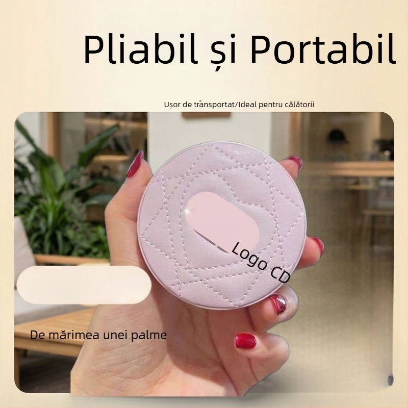 Oglindă rotundă, dublu față, pliabilă, cu capac – oglindă de călătorie pentru machiaj, portabilă, finisaj PU din piele