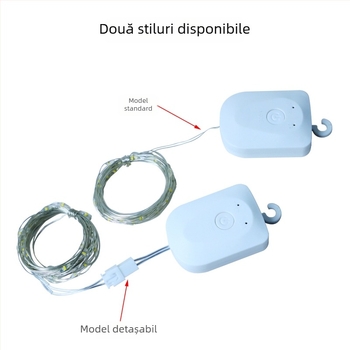 Șir de lumini din sârmă de cupru, reîncărcabil, pentru decorațiuni romantice Qixi cu flori și prăjituri, bandă luminoasă cu buton pentru Crăciun