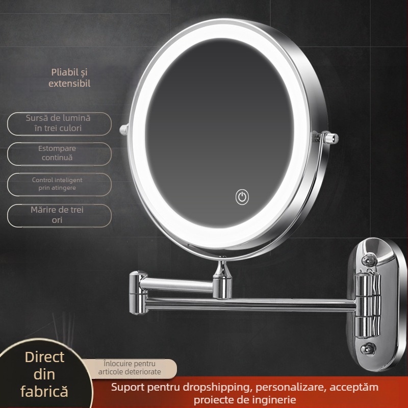 Oglindă de machiaj pe perete, 7 inchi, personalizată pentru baie, extensibilă și pliabilă; montaj fără găuri sau cu găuri