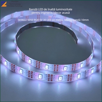 Bandă LED RGB IP65 montată pe suprafață, SK9822, 30 LED-uri, 5V, decorativă, cu efecte luminoase dinamice 5050 RGB