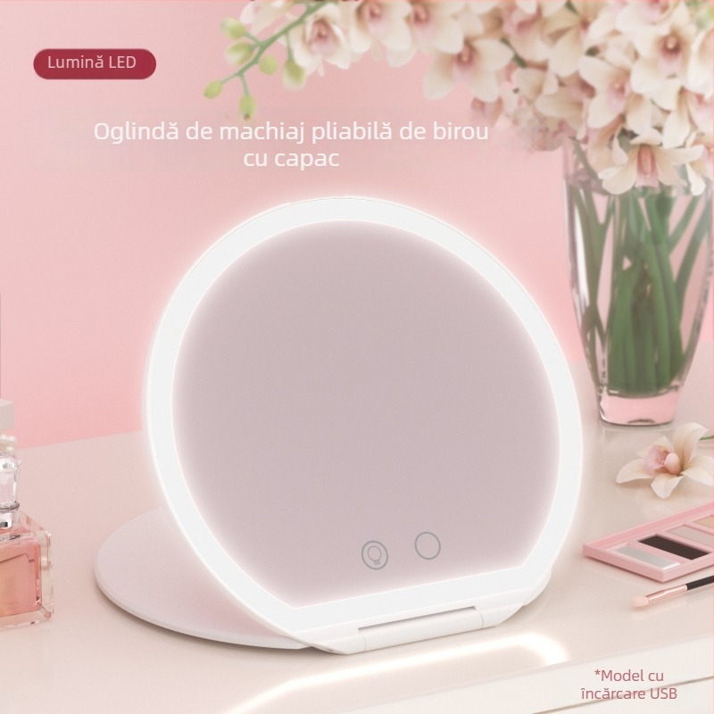 Oglindă LED pentru machiaj, oglindă de birou cu iluminare, oglindă portabilă pentru retușuri