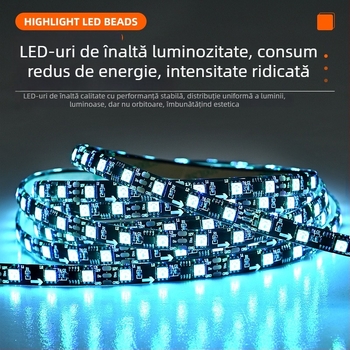Bandă LED RGB cu IC extern pentru schimbare de culoare, 12V/24V, bandă neagră încadrată, iluminare ambientală pentru spații