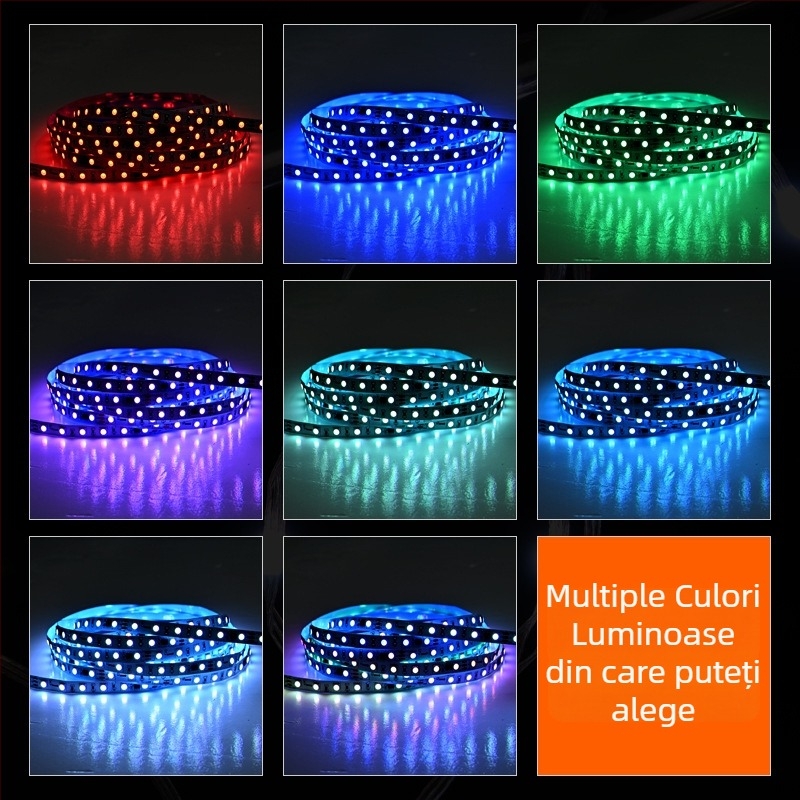 Bandă LED RGB cu IC extern pentru schimbare de culoare, 12V/24V, bandă neagră încadrată, iluminare ambientală pentru spații