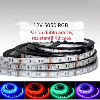 Bandă LED autoadezivă 12V RGB cu control vocal, 5050 LED, 60 LED-uri pe role, fascicul 120°, iluminare ambientală a tavanului pentru KTV/bar