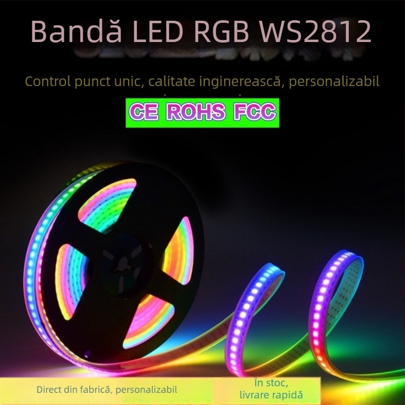 Bandă LED RGB inteligentă cu WS2811/WS2815, DMX512, flexibilă 5V/12V/24V, efecte de culoare (model Jr-60554)
