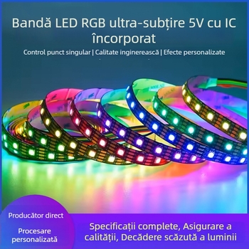 Bandă LED RGB 5V pentru iluminare ambientală, programabilă, cu IC încorporat, redare după întreruperi, bandă inteligentă 5050 RGB personalizabilă