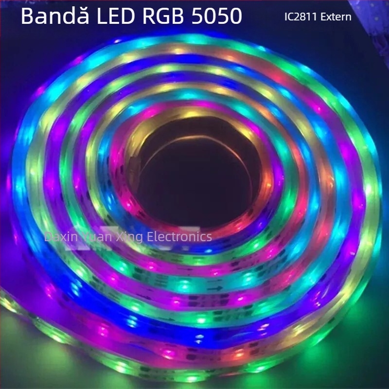 Bandă LED RGB cu WS2811 IC, placă goală externă, 12V, 5050 RGB, programabilă, 60 LED-uri