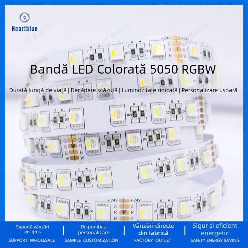 Bandă LED RGBW 5050, patru în unu, 12V/24V, lungime 5 m