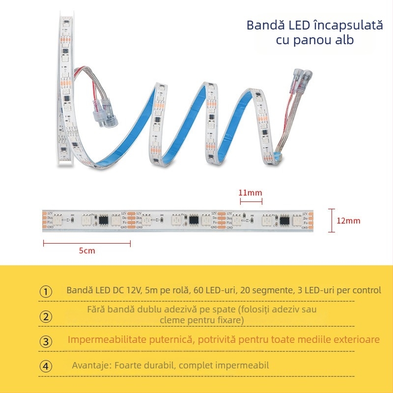 Bandă de iluminare submersibilă din silicon, extrudată, cu umplutură de adeziv, funcție de reluare a întreruperilor, bandă de iluminare auto cu schimbare de culoare
