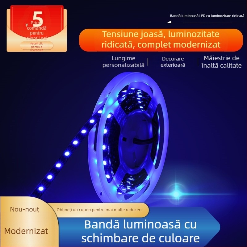 Bandă LED cu tensiune redusă 5V/12V, RGB 2812, exterior, 5050, iluminare ambientală multicoloră