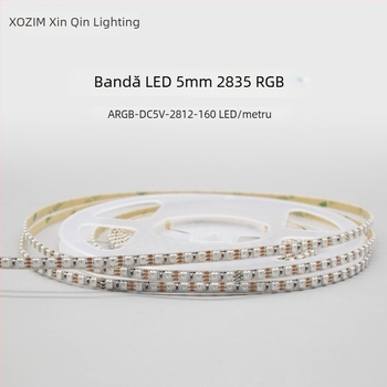 Bandă LED RGB color, 160 LEDuri (2835, 5V), lungime 1000 mm, lăţime 5 mm, fascicul 120°, reglabilă, certificat CE, Nu este impermeabilă, Seria: Accent Colorate, Marca: XQZM
