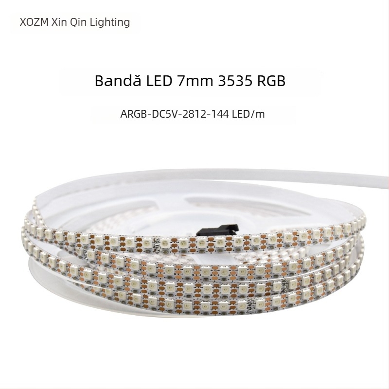 Bandă LED RGB color, 160 LEDuri (2835, 5V), lungime 1000 mm, lăţime 5 mm, fascicul 120°, reglabilă, certificat CE, Nu este impermeabilă, Seria: Accent Colorate, Marca: XQZM