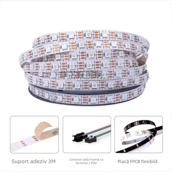 Bandă LED RGB 5050 cu telecomandă și control prin aplicație, sincronizare cu muzica, poate fi tăiată la lungime, ultra-strălucitoare