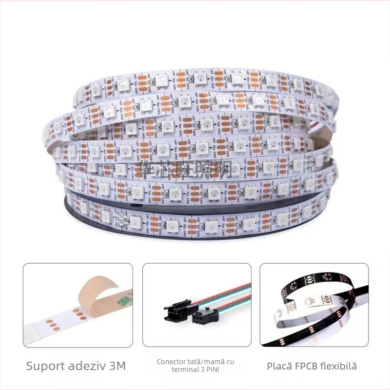 Bandă LED RGB 5050 cu telecomandă și control prin aplicație, sincronizare cu muzica, poate fi tăiată la lungime, ultra-strălucitoare