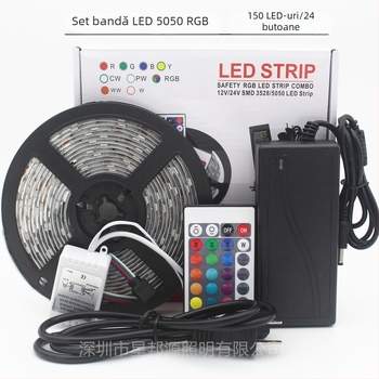 Bandă LED 12V, 5050 RGB, set de 5 m, acoperire epoxidică impermeabilă, schimbare de culoare, bandă flexibilă cu 60 LED-uri, set cu cutie colorată