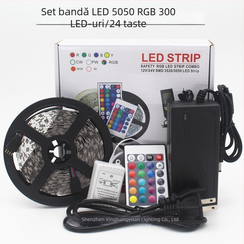 Bandă LED 12V, 5050 RGB, set de 5 m, acoperire epoxidică impermeabilă, schimbare de culoare, bandă flexibilă cu 60 LED-uri, set cu cutie colorată