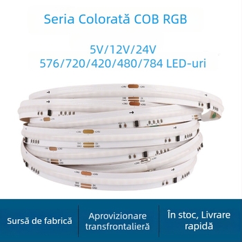 Bandă LED COB RGB – RGBWW patru în unu, 5V/12V/24V, 576 LED-uri, fascicul 150°, reglabilă, viață 50.000 h, decor atmosferic