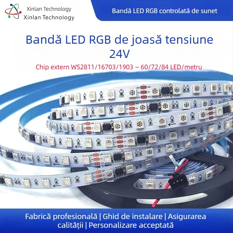 Bandă LED RGB 24V cu IC-uri programabile WS2811/1903/16703, 60/72/84 LED