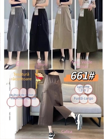 Fustă midi de vară, talie înaltă, cu slit în spate, în stil de lucru american, elastică, uscare rapidă