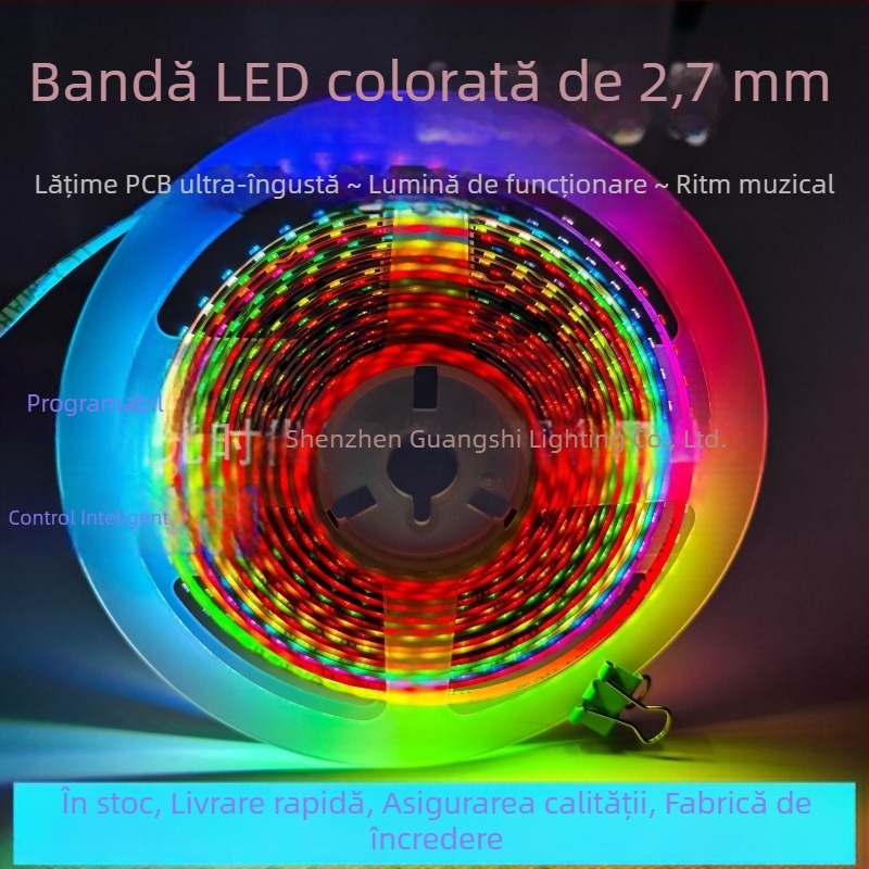 Bandă LED RGB Phantom Color WS2812B cu ritm muzical, 5V, 0807 SMD, lungime 5 m