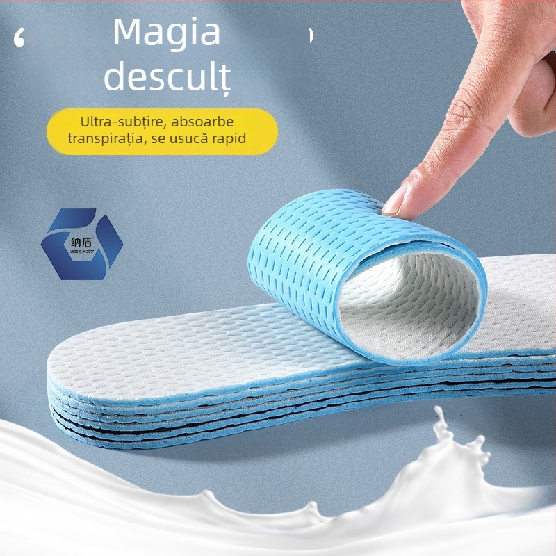 Tălpi de vară pentru încălțăminte, antibacteriale, cu acțiune deodorantă, din latex respirabil, foarte moi, decupabile la mărime, pentru purtat desculț