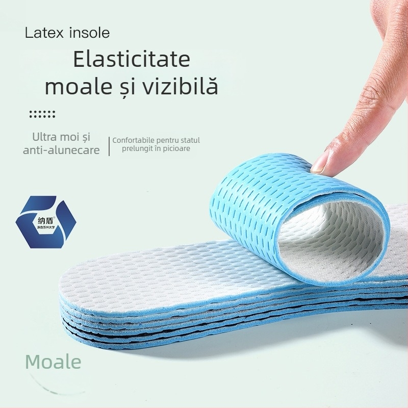 Tălpi de vară pentru încălțăminte, antibacteriale, cu acțiune deodorantă, din latex respirabil, foarte moi, decupabile la mărime, pentru purtat desculț