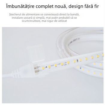 Bandă LED cu acoperire vulcanizată, 220V, 2835, 120 LEDuri, 60 LED/m, 4000K alb neutru, luminozitate ridicată, neimpermeabilă