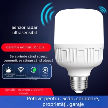 Bec LED cu senzor de mișcare infraroșu pentru scări și hol, soclu E27, senzor radar, economisire a energiei.