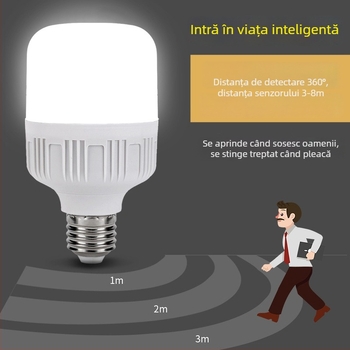 Bec LED cu senzor de mișcare infraroșu pentru scări și hol, soclu E27, senzor radar, economisire a energiei.