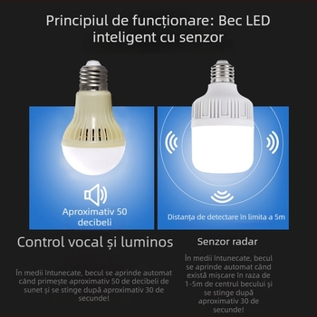 Bec LED cu senzor de mișcare infraroșu pentru scări și hol, soclu E27, senzor radar, economisire a energiei.