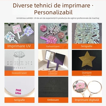 Oglindă de machiaj pliabilă, oglindă de birou pentru femei cu suport, portabilă, din piele PU