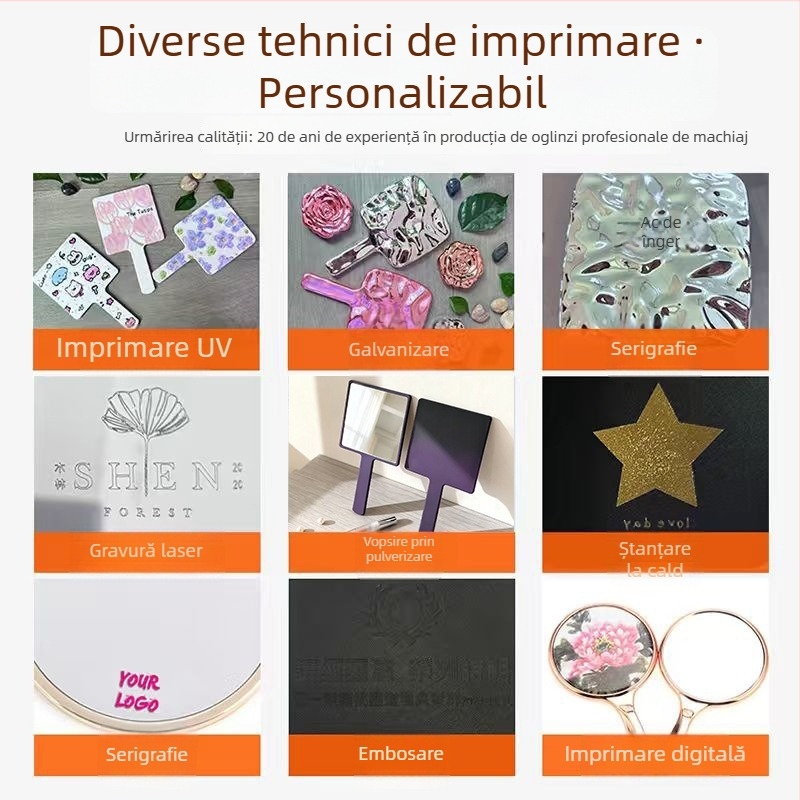 Oglindă de machiaj pliabilă, oglindă de birou pentru femei cu suport, portabilă, din piele PU