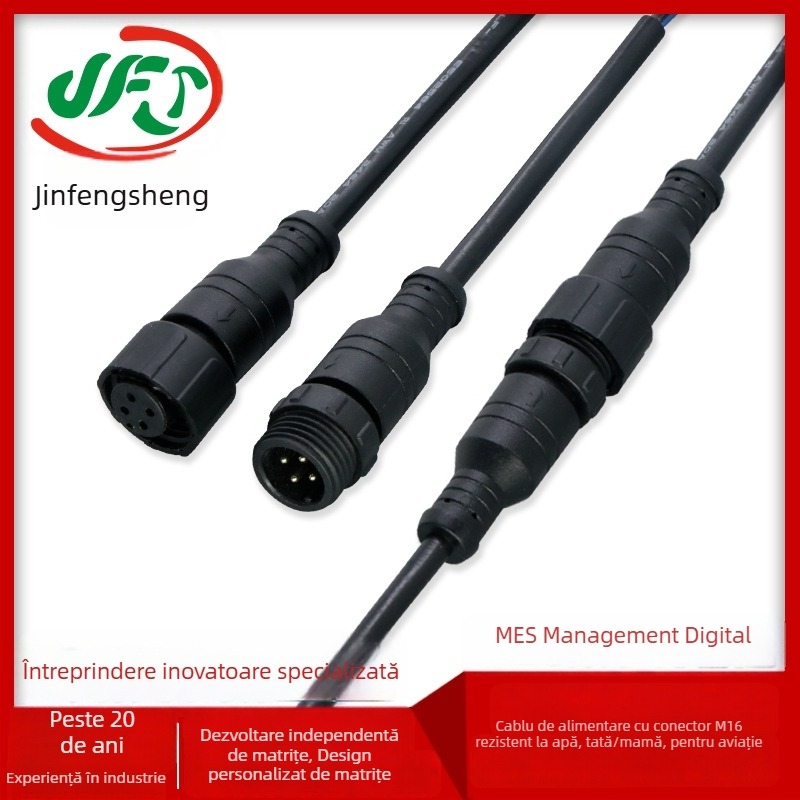 Cablu de alimentare cu conector M16 aerian, 4 pini, ansamblu injecție-mold; cap aerian M16 5 pini, conector de sudură masculin și feminin
