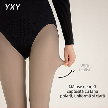 Colanți negri cu efect transparent pentru femei, toamnă și iarnă, talie înaltă, modelare talie, căptușeală călduroasă