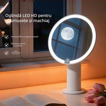Oglindă de machiaj cu LED iluminată, control tactil în trei culori, iluminare de înaltă definiție, oglindă de masă