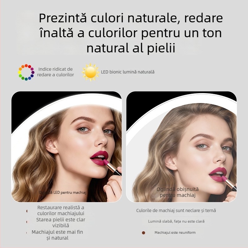 Oglindă de machiaj cu LED iluminată, control tactil în trei culori, iluminare de înaltă definiție, oglindă de masă