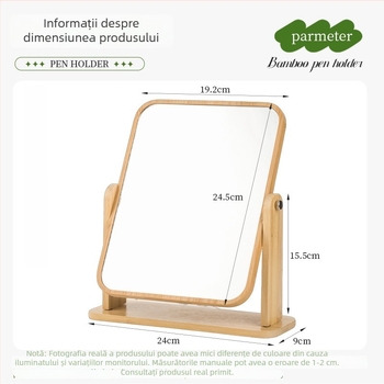 Oglindă de machiaj pentru birou, în stil Ins, pentru cămin, pătrată, din lemn